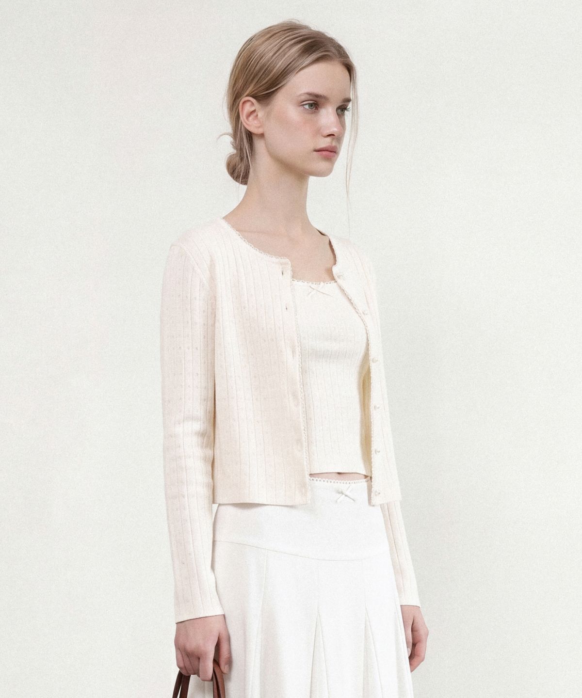 폴뉴아(FOLNUA) COQUETTE EYELET CARDIGAN SET (CREAM)