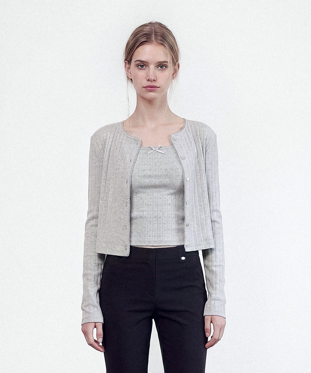 폴뉴아(FOLNUA) COQUETTE EYELET CARDIGAN SET (GRAY)