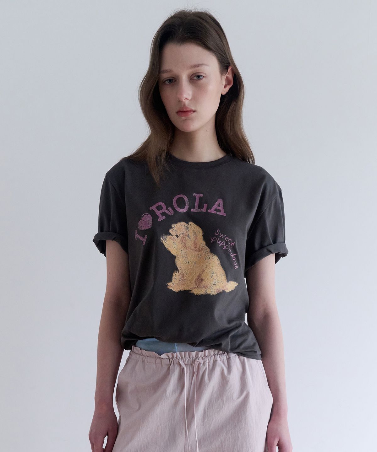 로라로라(ROLAROLA) I LOVE ROLA PUPPY FRIENDS T-SHIRT CHARCOAL