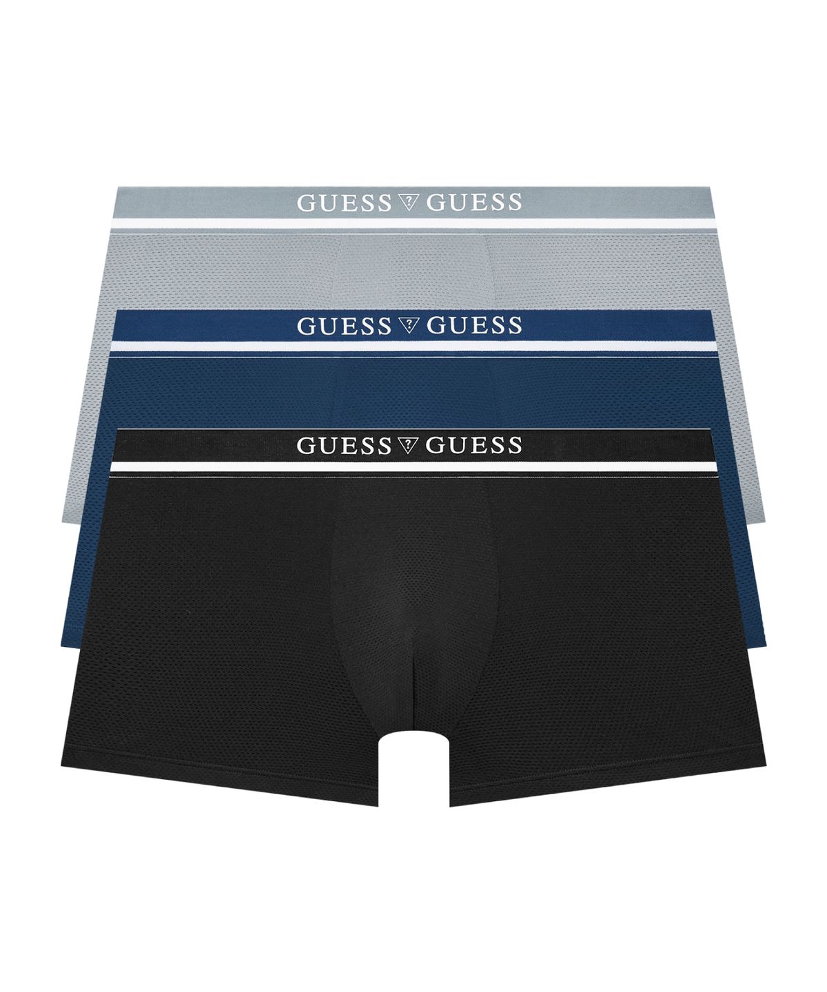 게스언더웨어(GUESS UNDERWEAR) 쿨 메쉬 실리콘 로고 드로즈 세트 3PACK (BK/BU/GY)