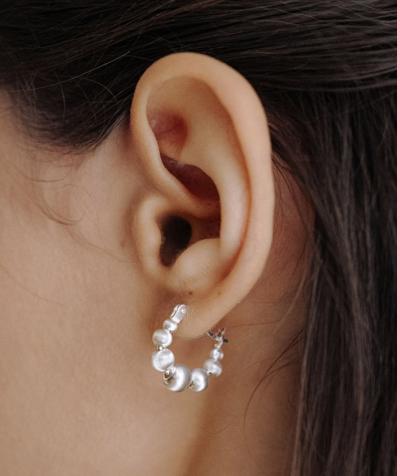 [Silver 925] HMS010 Textured Silver Ball Hoop Earrings