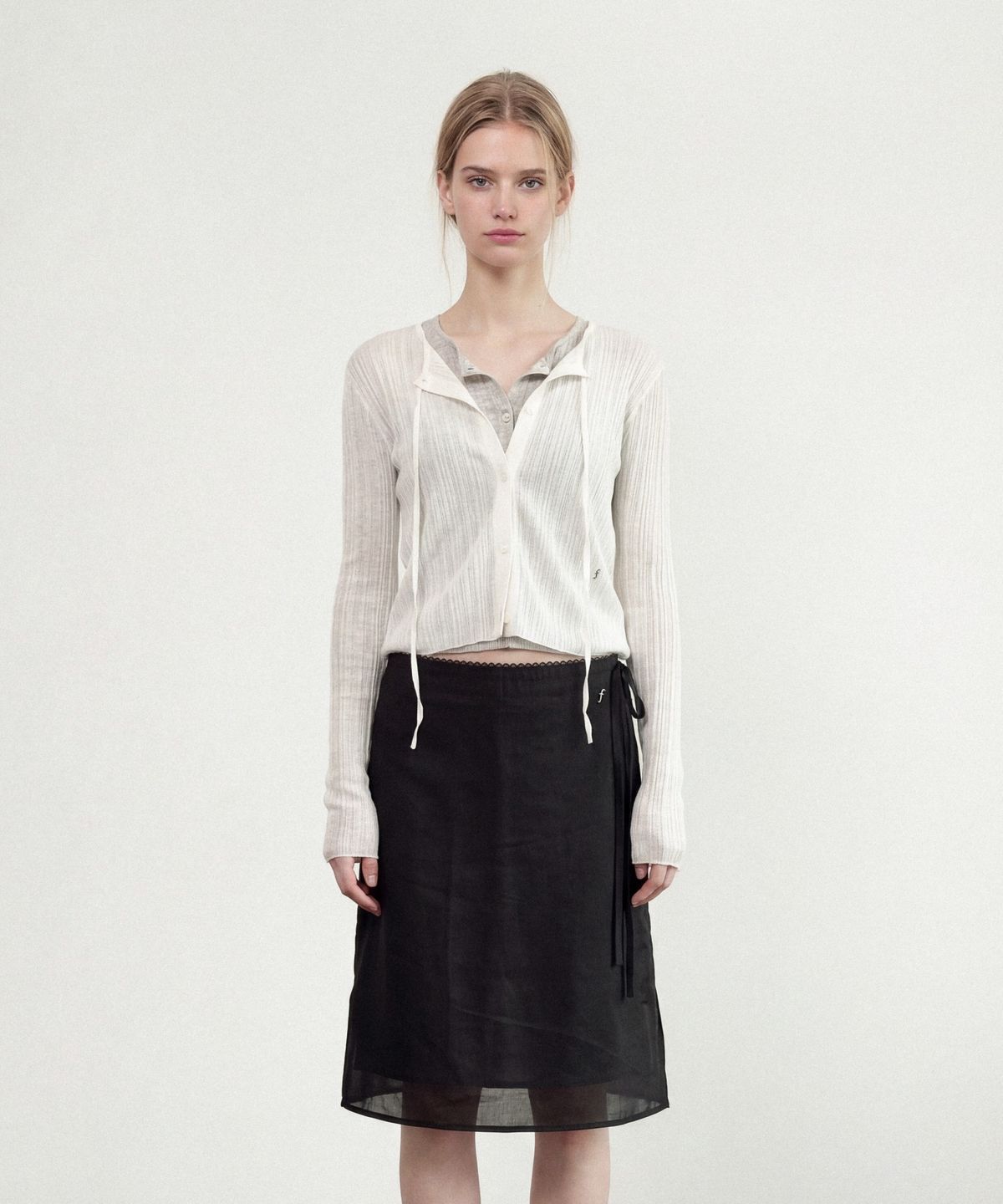 폴뉴아(FOLNUA) AUBE SHEER MIDI SKIRT (BLACK)