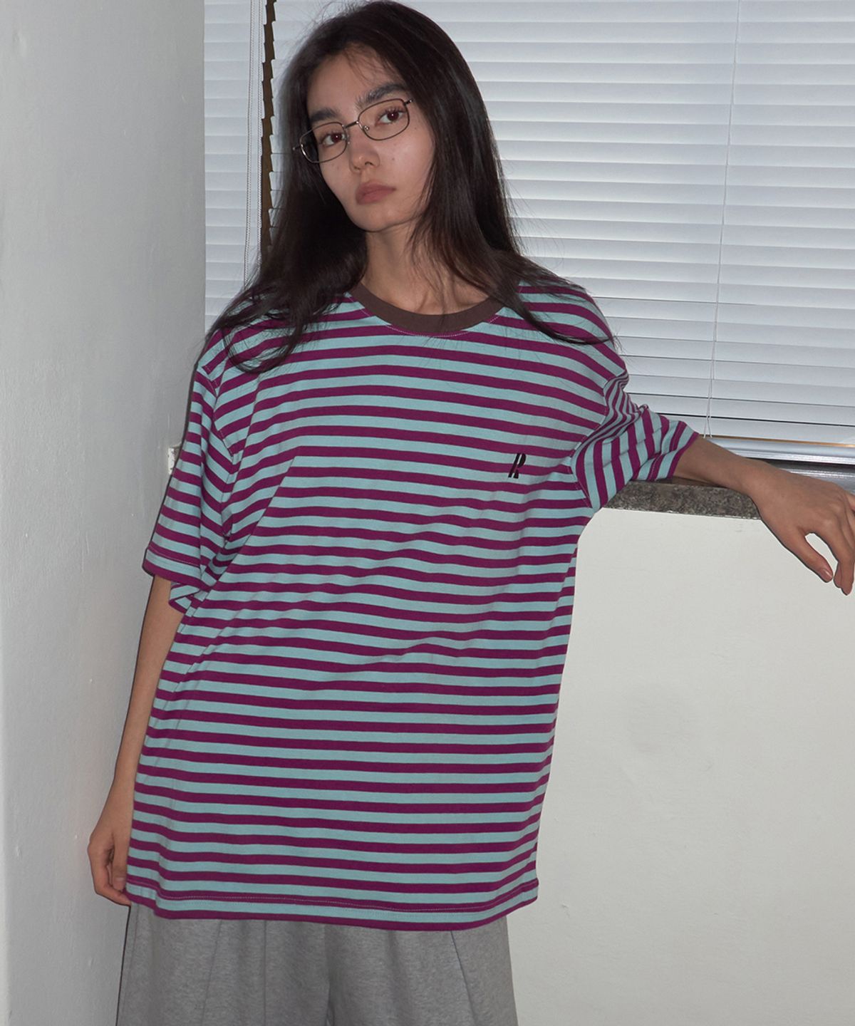 렌세(RENSE) Oversized Logo Stripe Tee Blue
