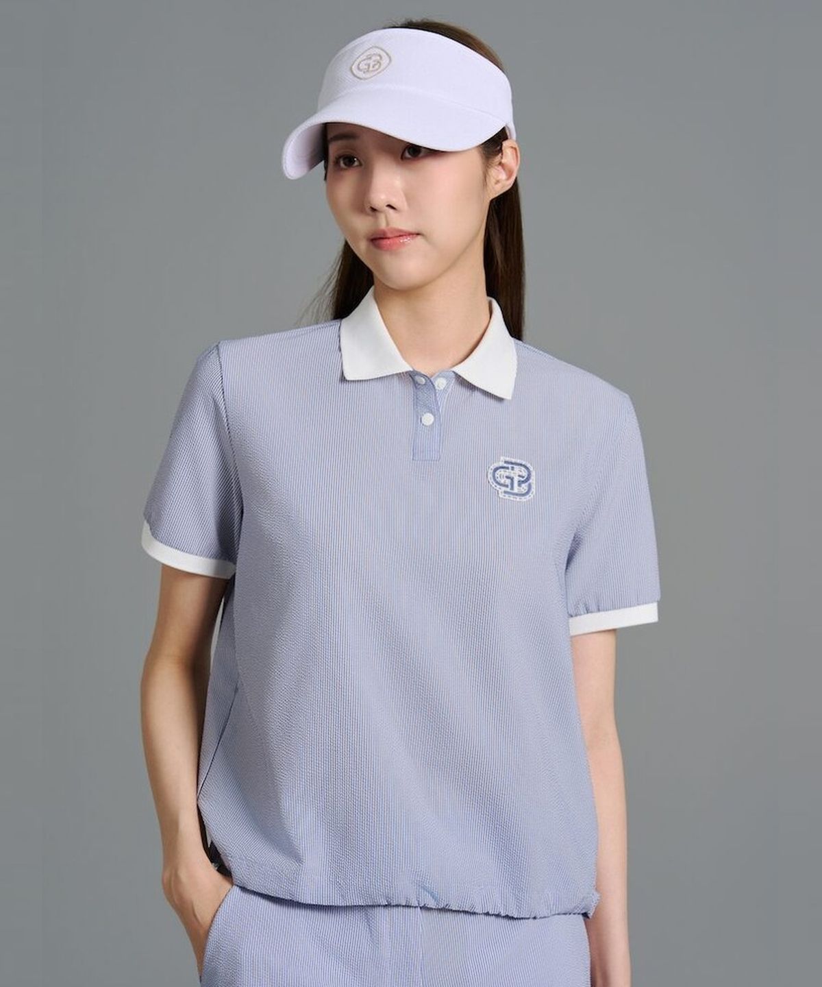 빈폴골프(BEANPOLE GOLF) 여성 서커 반소매 티셔츠 - 스카이 블루