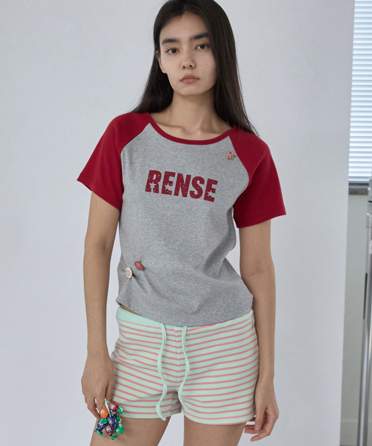렌세(RENSE) Raglan Color Block Logo Tee Red