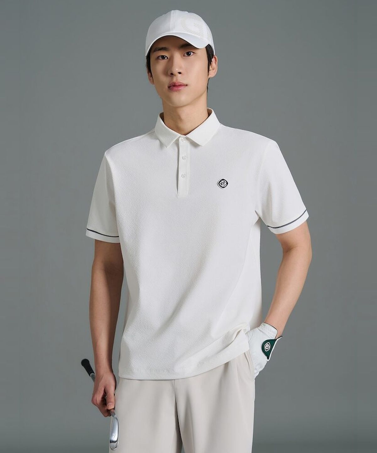 빈폴골프(BEANPOLE GOLF) 남성 서커 블루종핏 티셔츠 - 화이트