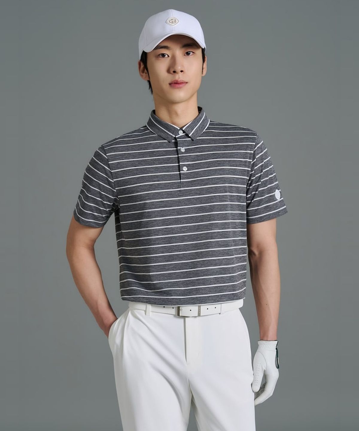 빈폴골프(BEANPOLE GOLF) 남성 스트라이프 반소매 티셔츠 - 그레이