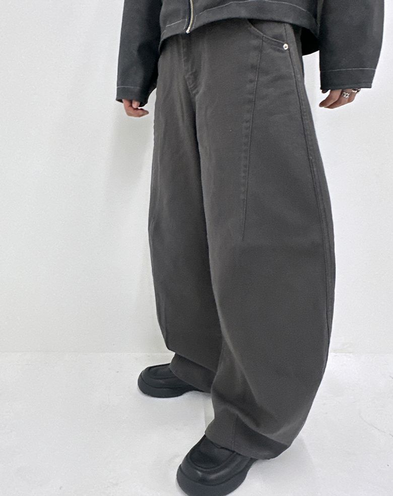 커브드 로우 벌룬 코튼 팬츠 _ 그레이