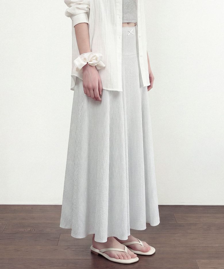 ROSY FLARE LONG SKIRT (STRIPE WHITE)