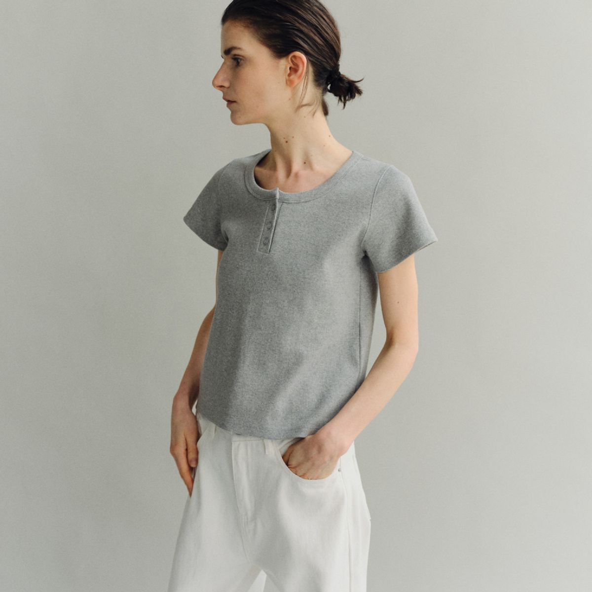 로서울(ROH SEOUL) Henlyneck t-shirt Melange gray