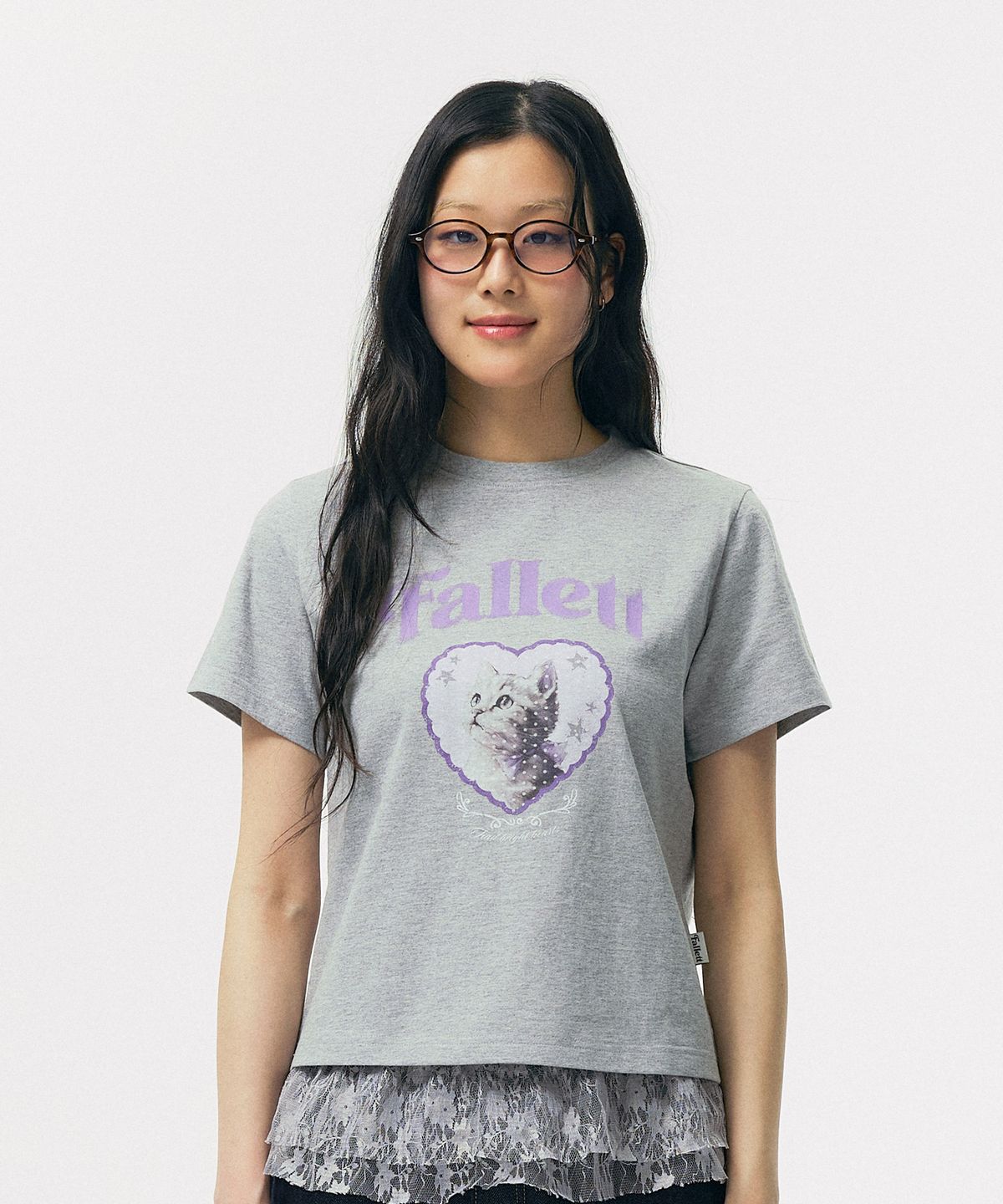 팔렛(FALLETT) 캣 하트 티셔츠 멜란지 그레이
