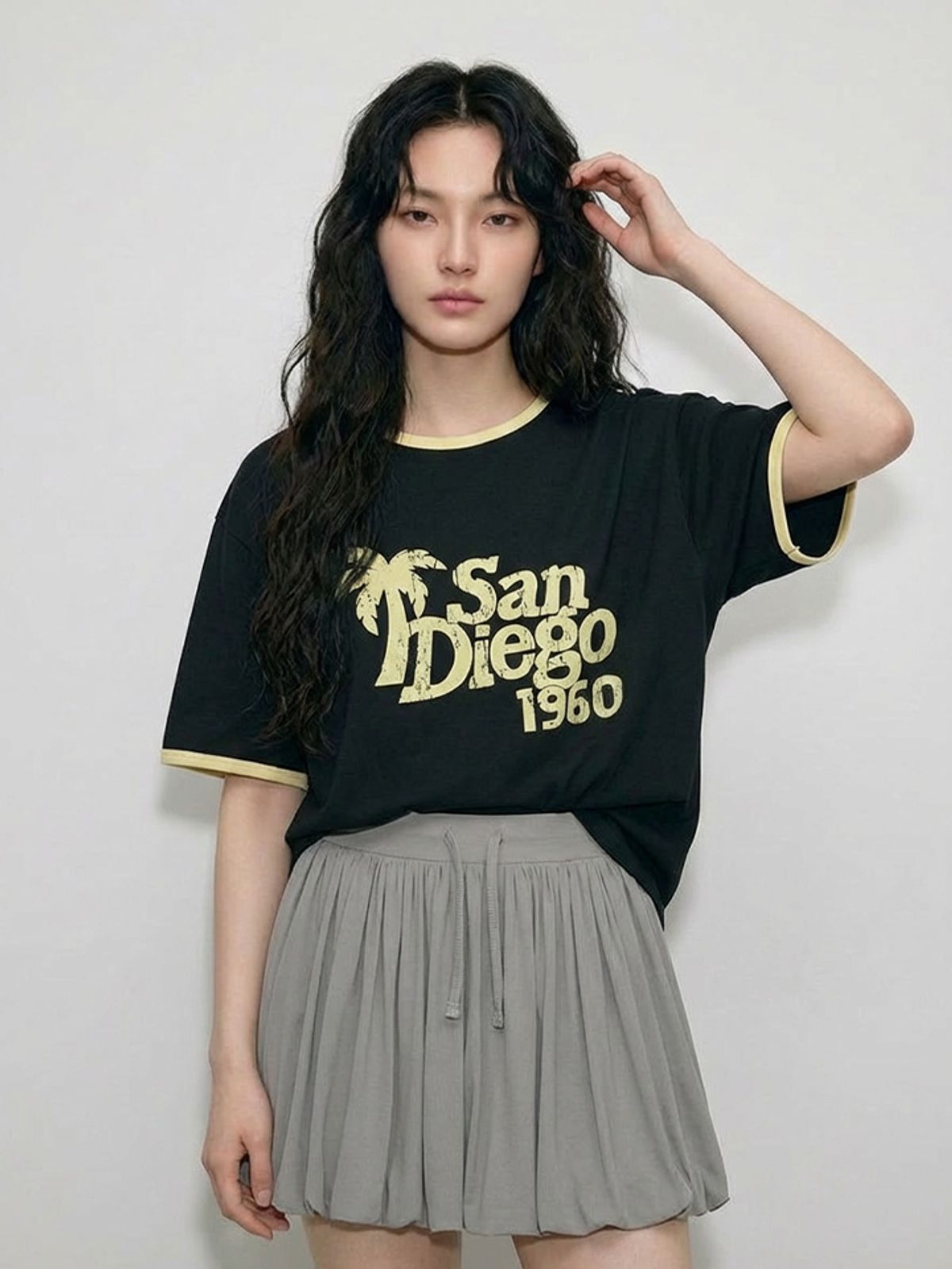 행텐(HANGTEN) 여성 슬림 바인딩 반팔 티셔츠_100(10570-131-418-69)