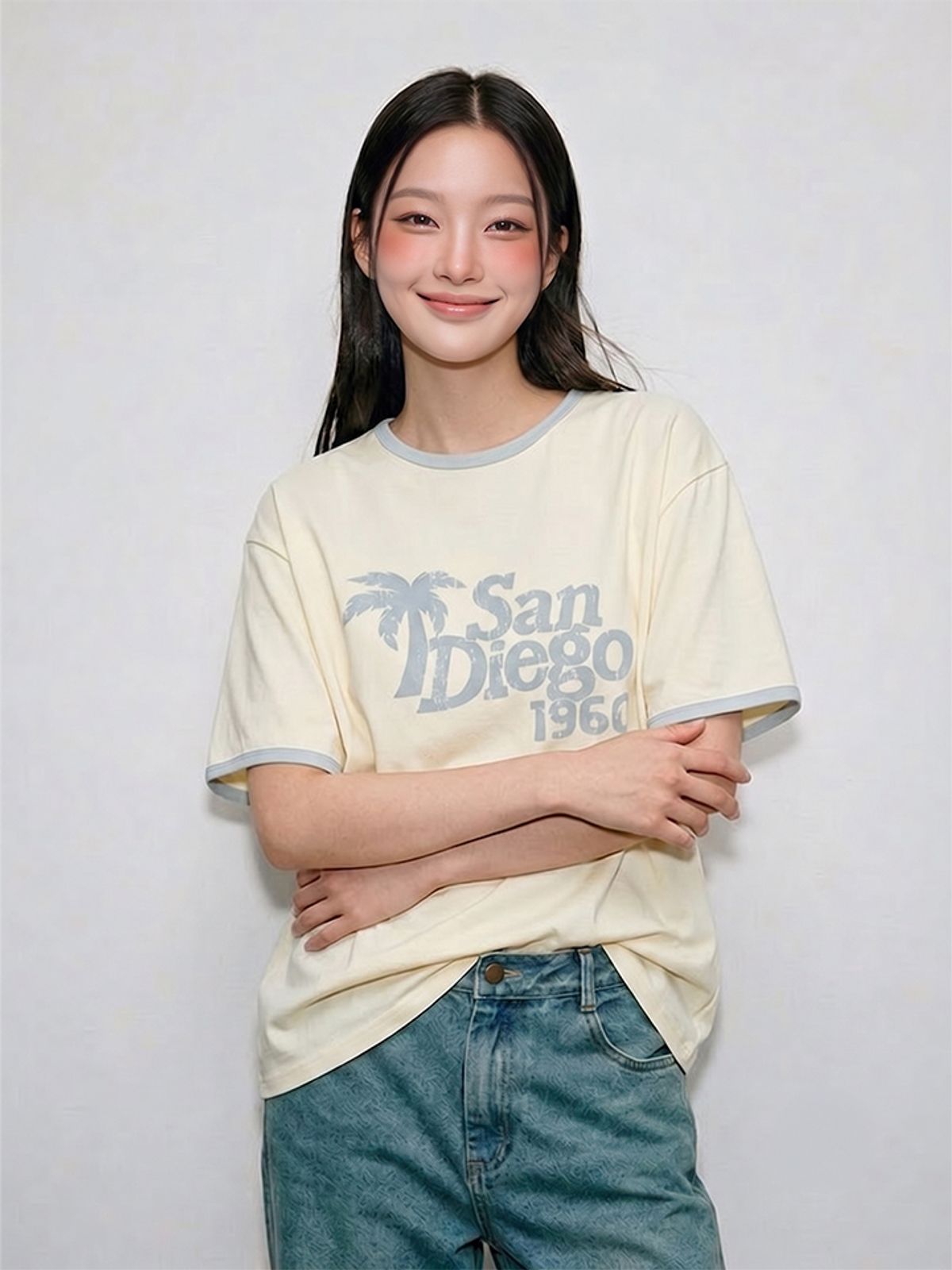 행텐(HANGTEN) 여성 슬림 바인딩 반팔 티셔츠_401(10570-131-418-69)