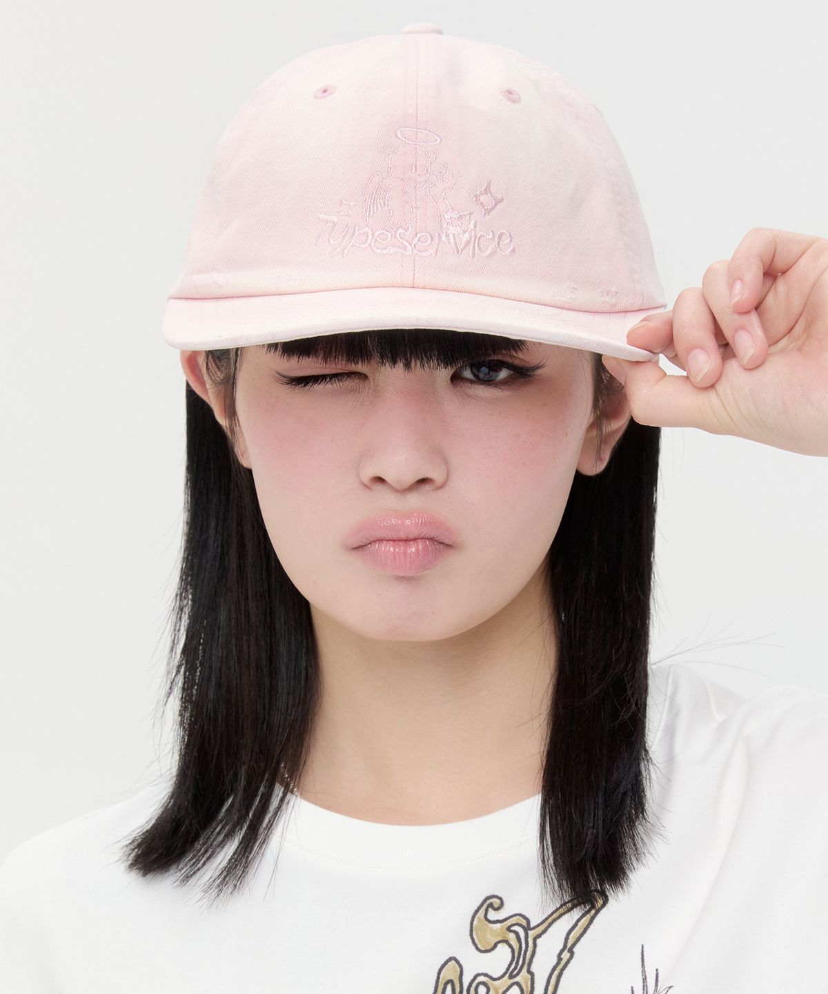 타입서비스(TYPESERVICE) Spray Distressed Cap [Pink]