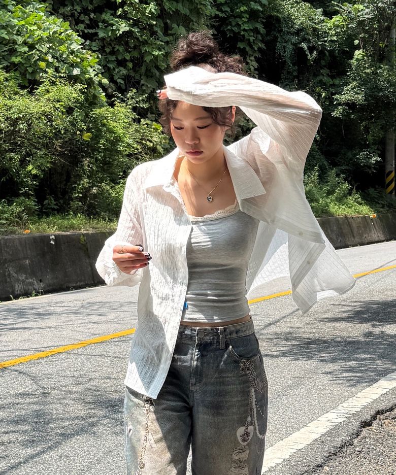 시어드 브이넥 카라 셔츠_아이보리