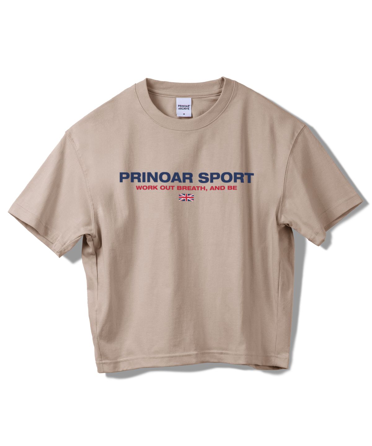 프리노어(PRINOAR) 스포츠 세미 크롭 반팔 티셔츠 - 진저베이지