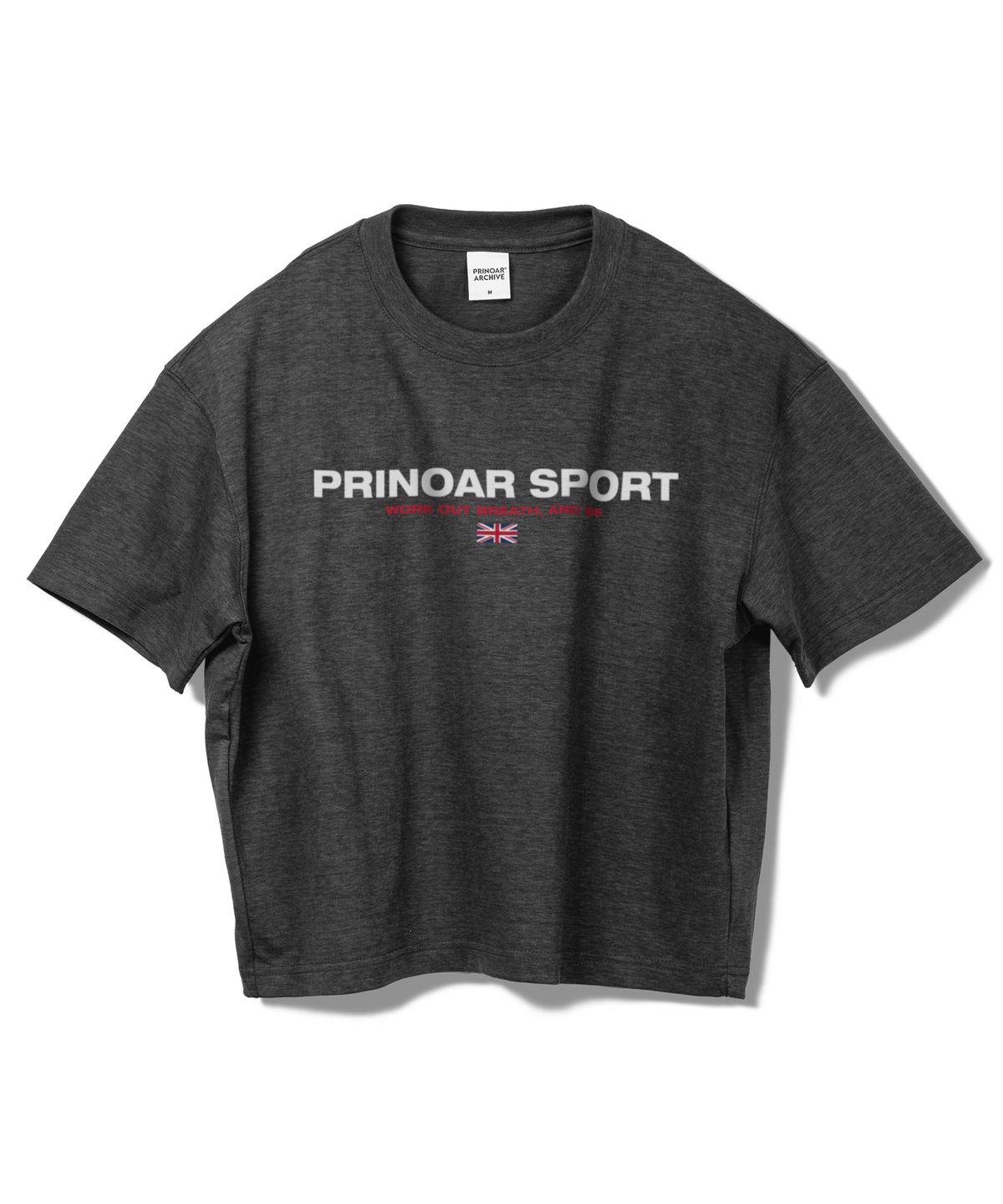프리노어(PRINOAR) 스포츠 세미 크롭 반팔 티셔츠 - 차콜