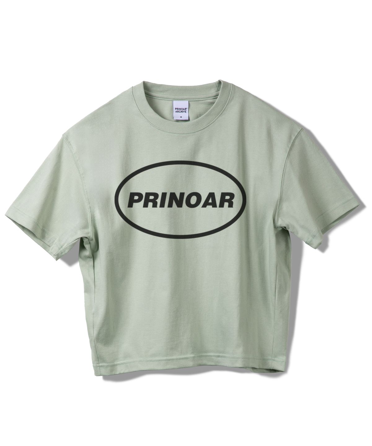 프리노어(PRINOAR) 서클 로고 세미 크롭 반팔 티셔츠 - 메도우 미스트
