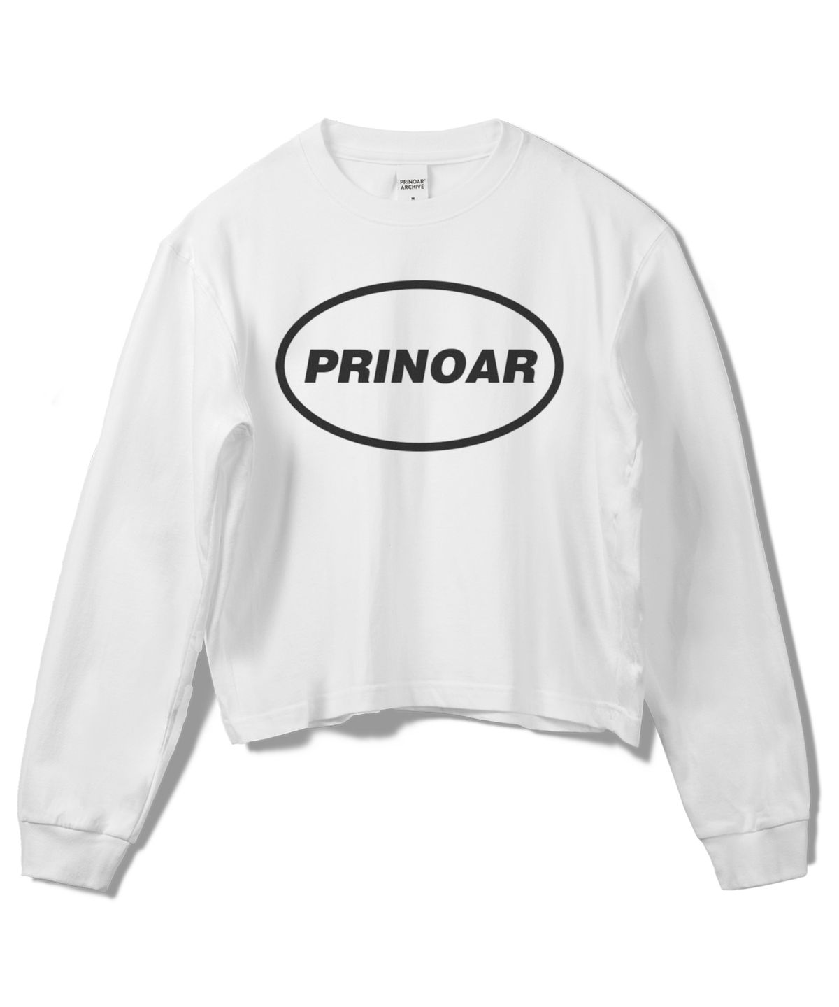 프리노어(PRINOAR) 서클 로고 세미 크롭 긴팔 티셔츠 - 화이트