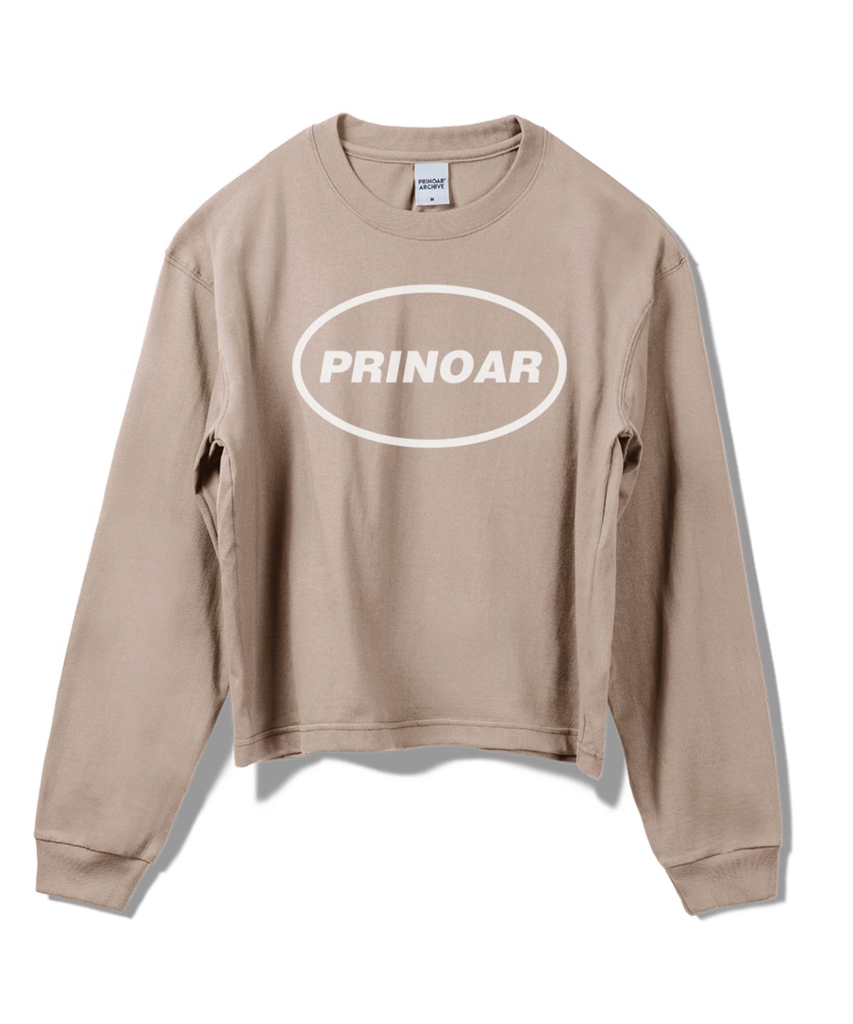 프리노어(PRINOAR) 서클 로고 세미 크롭 긴팔 티셔츠 - 진저베이지