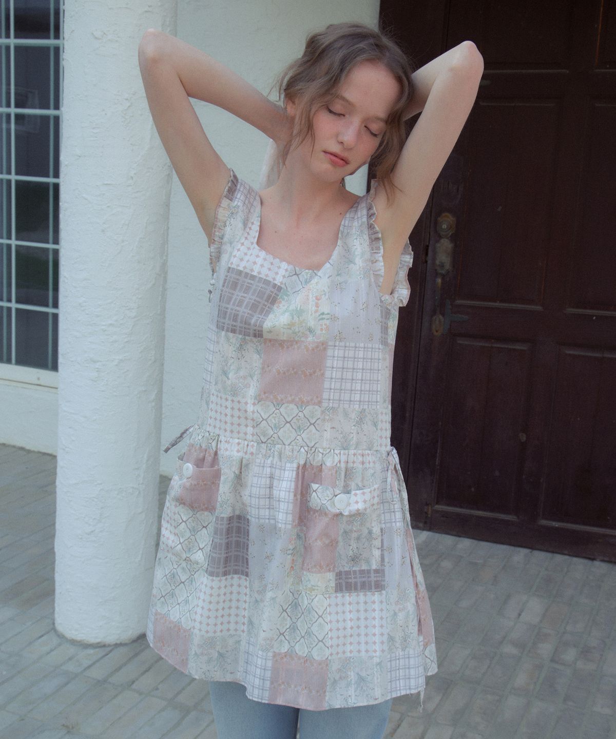 아우어노스텔지아(OURNOSTALGIA) Patchwork Apron Dress_Pink(OB6OP04)