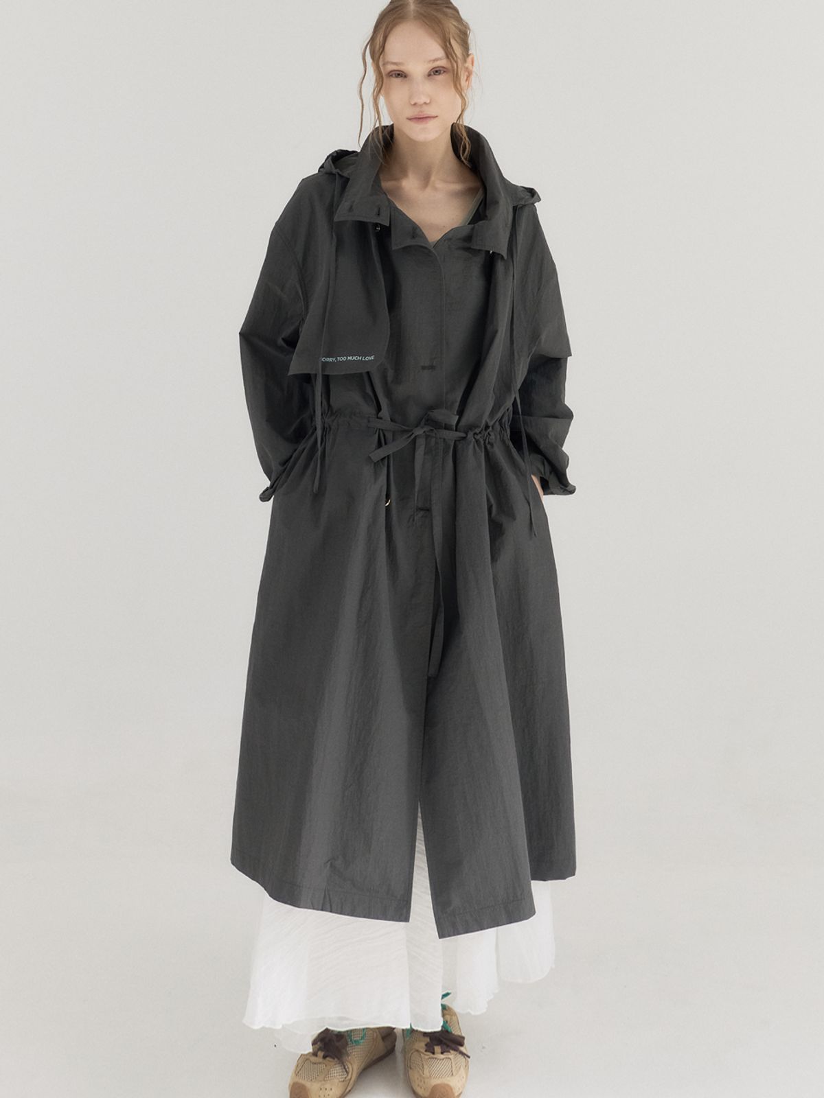 쏘리, 투 머치 러브(SORRY, TOO MUCH LOVE) Sheer Hooded  Coat_Black