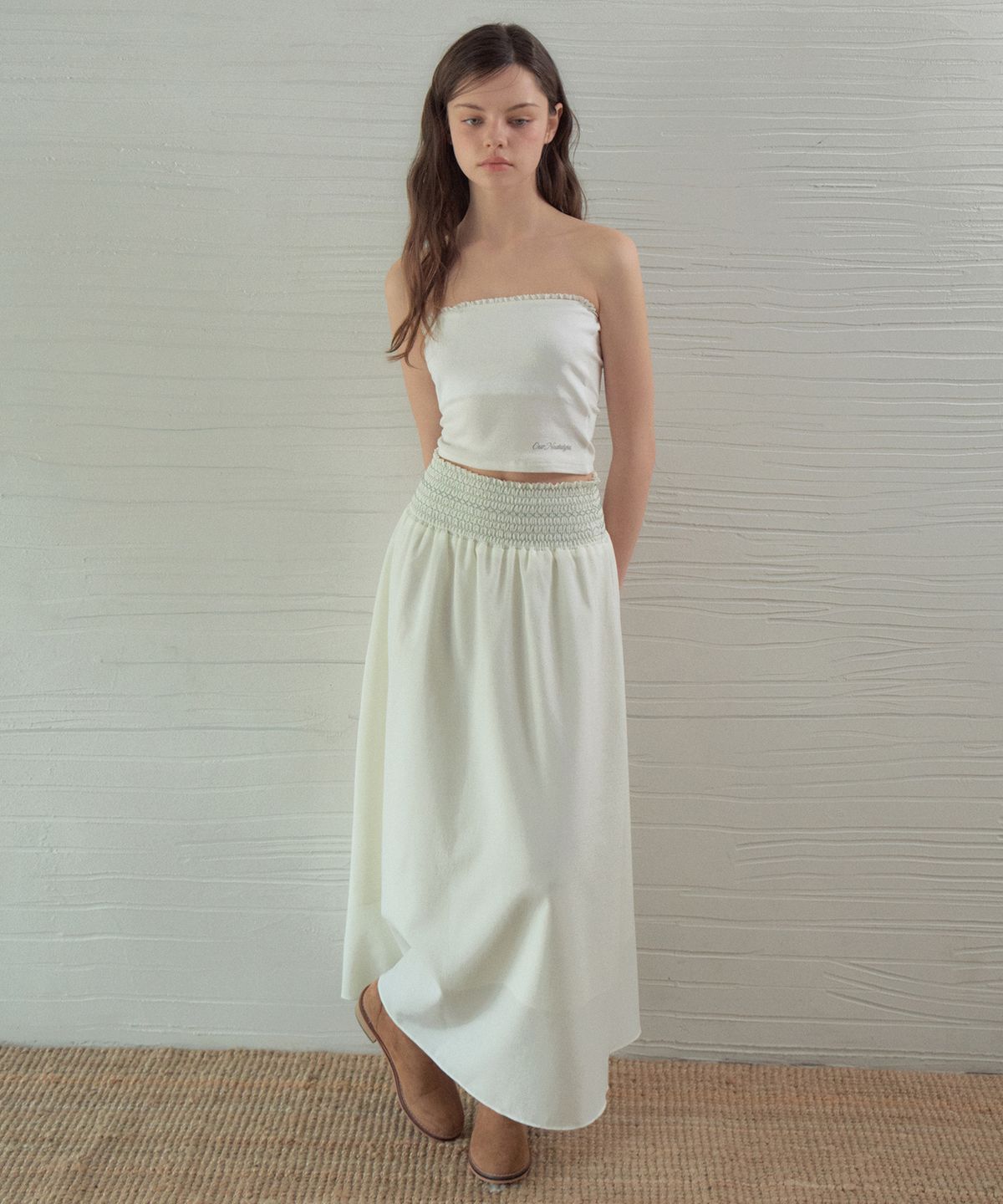 아우어노스텔지아(OURNOSTALGIA) Linen Smocked Skirt_Cream(OB6SK06)