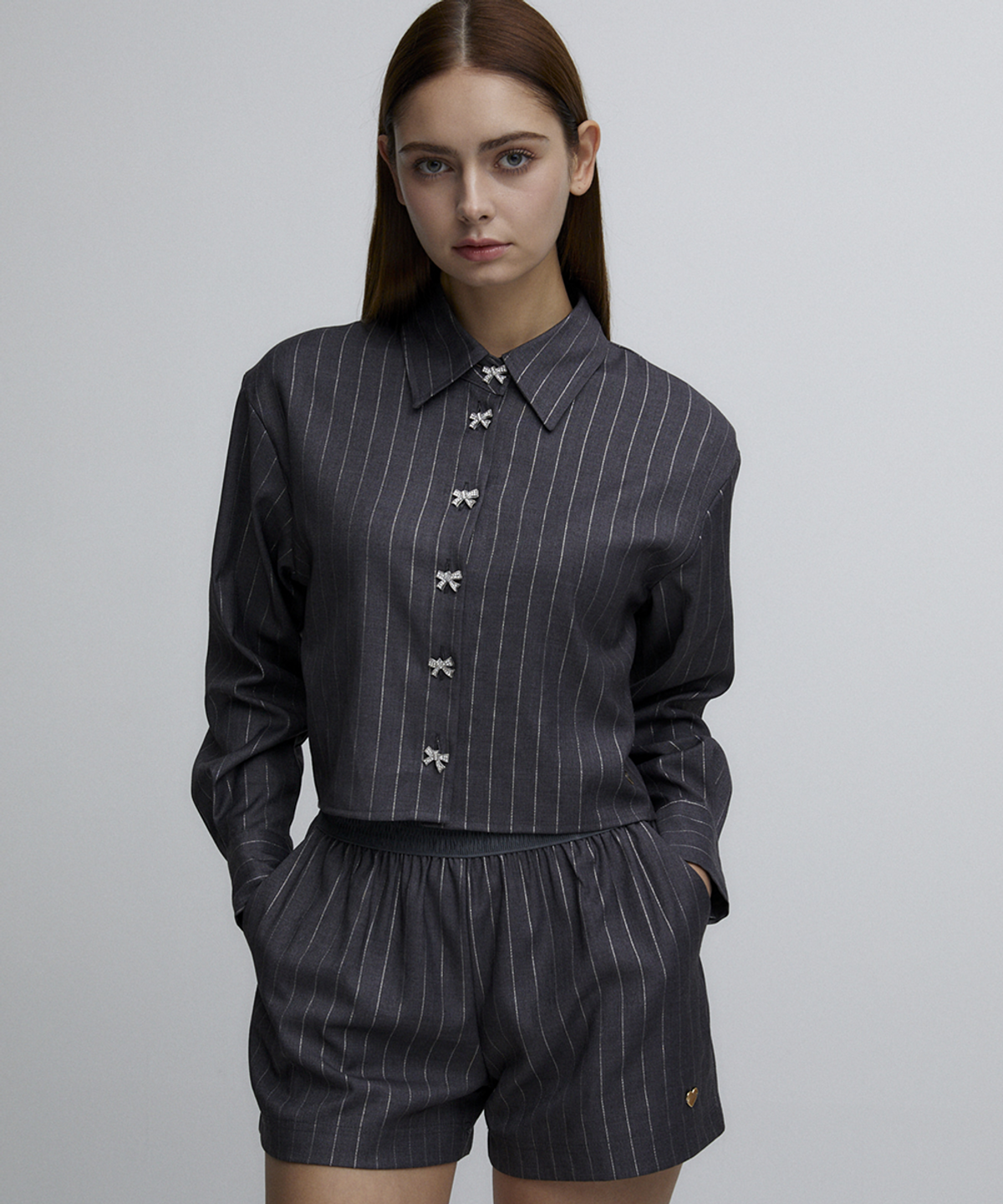 알리에나(ALIENAR) Glitter Stripe shirts+shorts SET