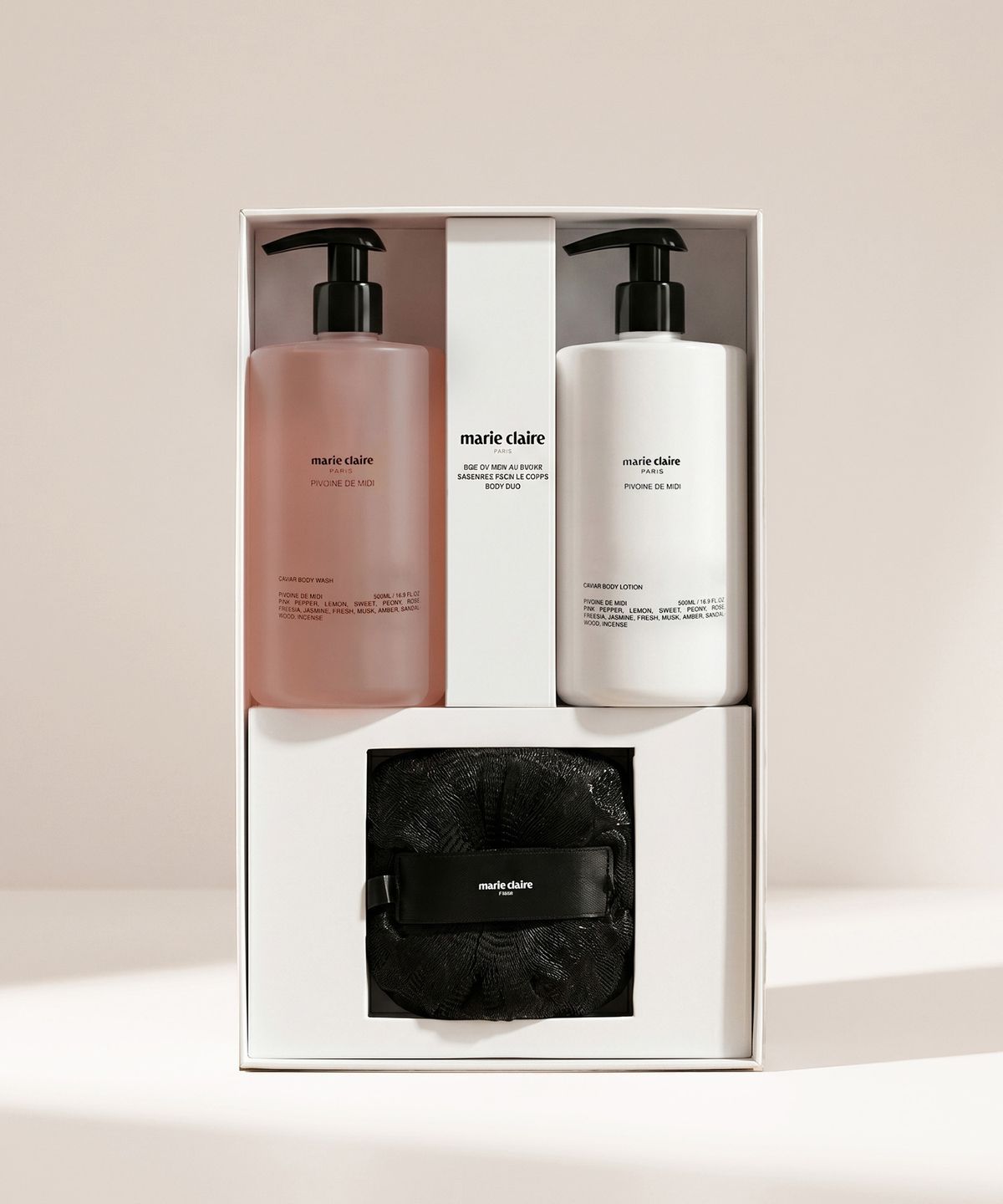 마리끌레르 뷰티(MARIECLAIR BEAUTY) 캐비어 케어 듀오 바디워시&바디로션 피부안 드 미디 (500+500ml)