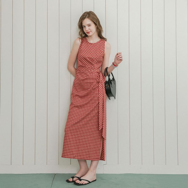 DD_Check wrap sleeveless dress_2color
