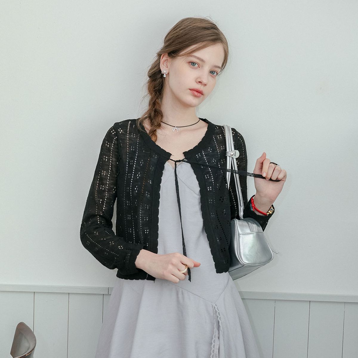 던드롭(DUNDROP) DD_Soft ribbon eyelet cardigan_3color