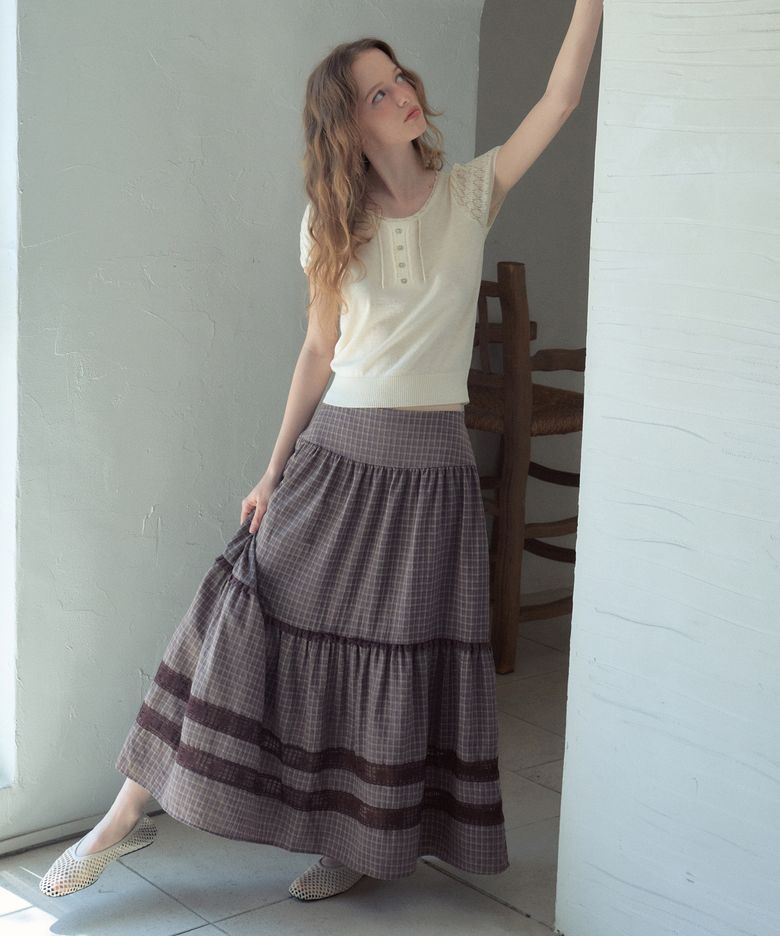 Mora Lace Check Tiered Skirt_Dark Purple(OB6SK14)
