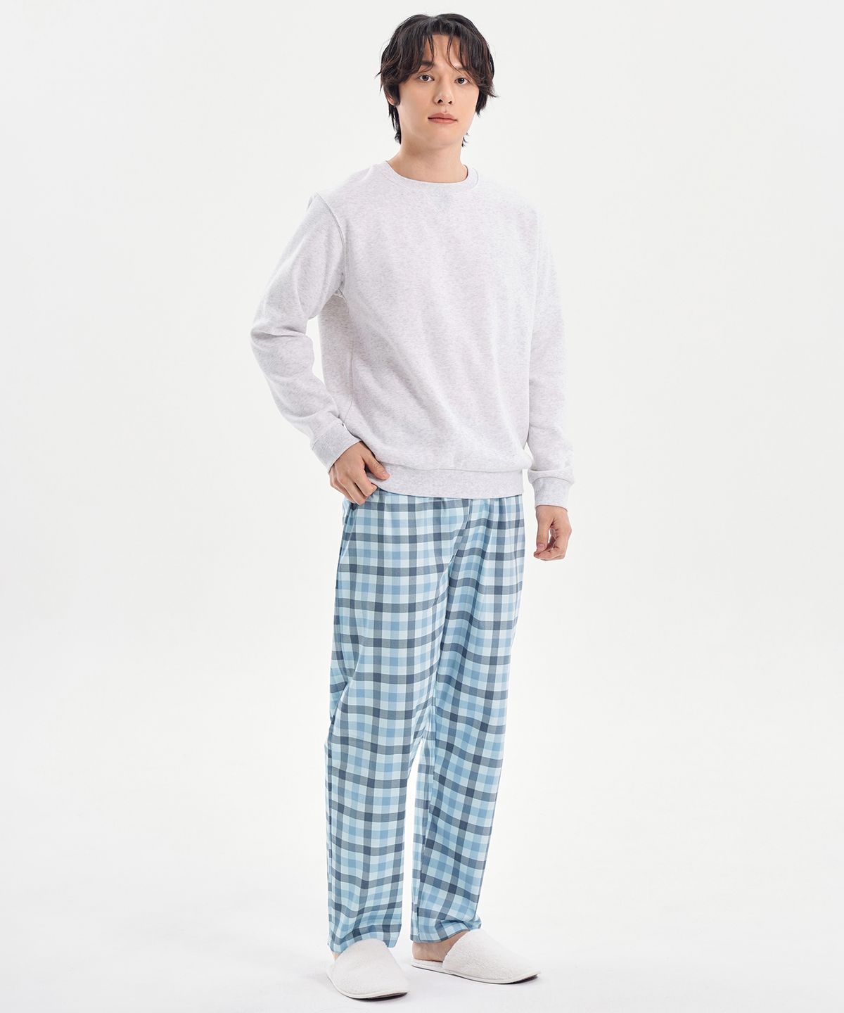 메이플라워(MAY FLOWER) 블루체크 주자 순면 남성 잠옷 파자마 바지