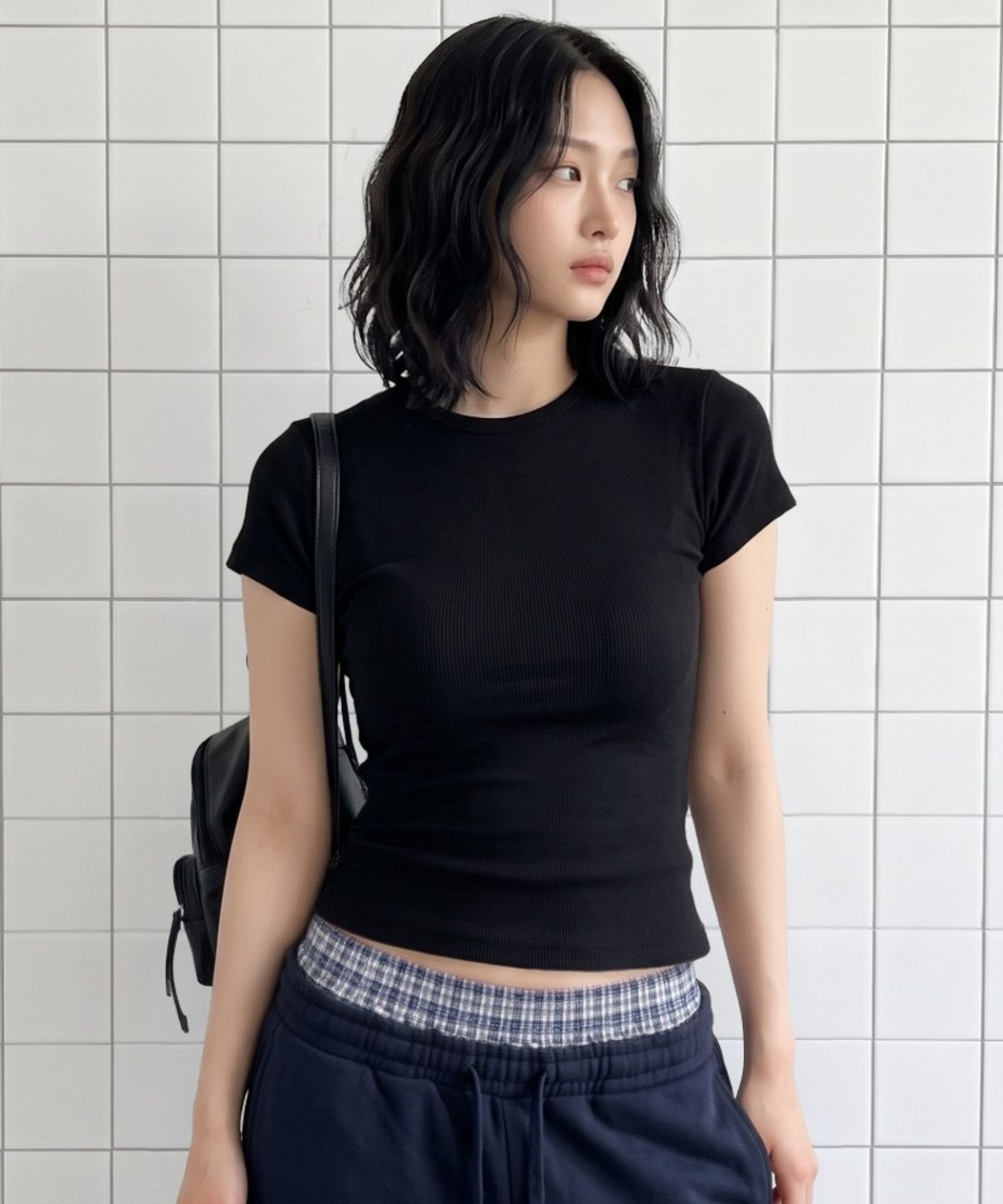 언더오프(UNDEROFF) 스트레치 코튼 슬림 반팔 티셔츠 블랙