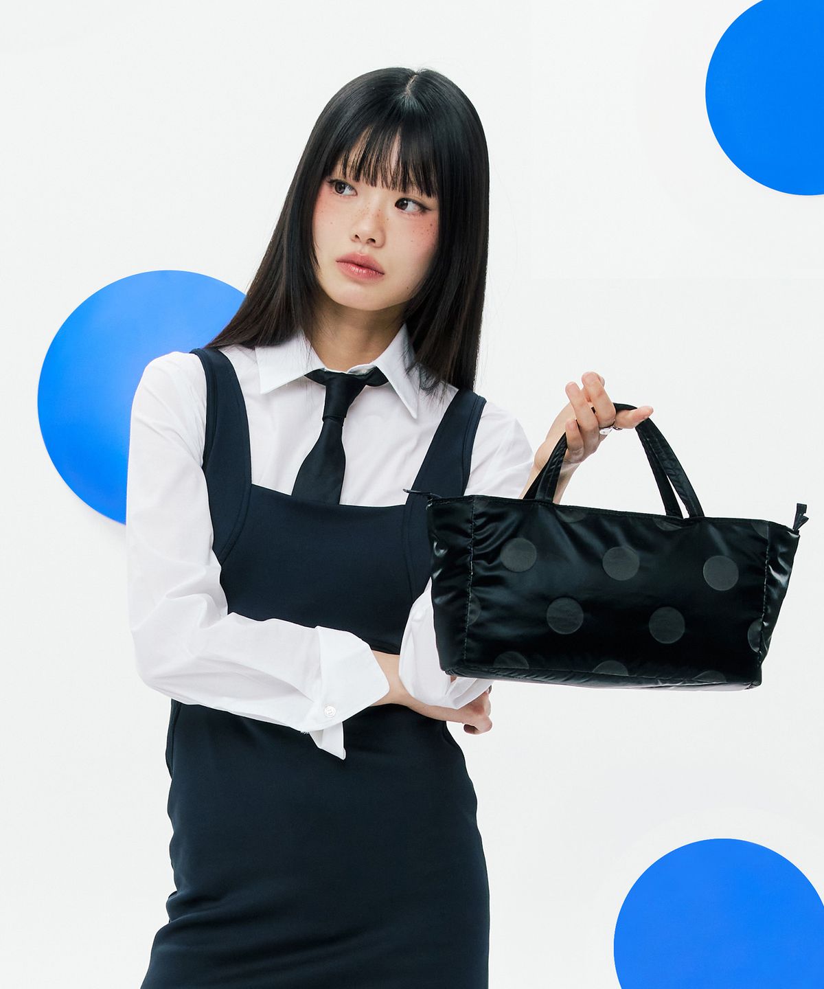 스위치(SWEETCH) BOAT TOTE BAG M Glossy Black Polka Dot