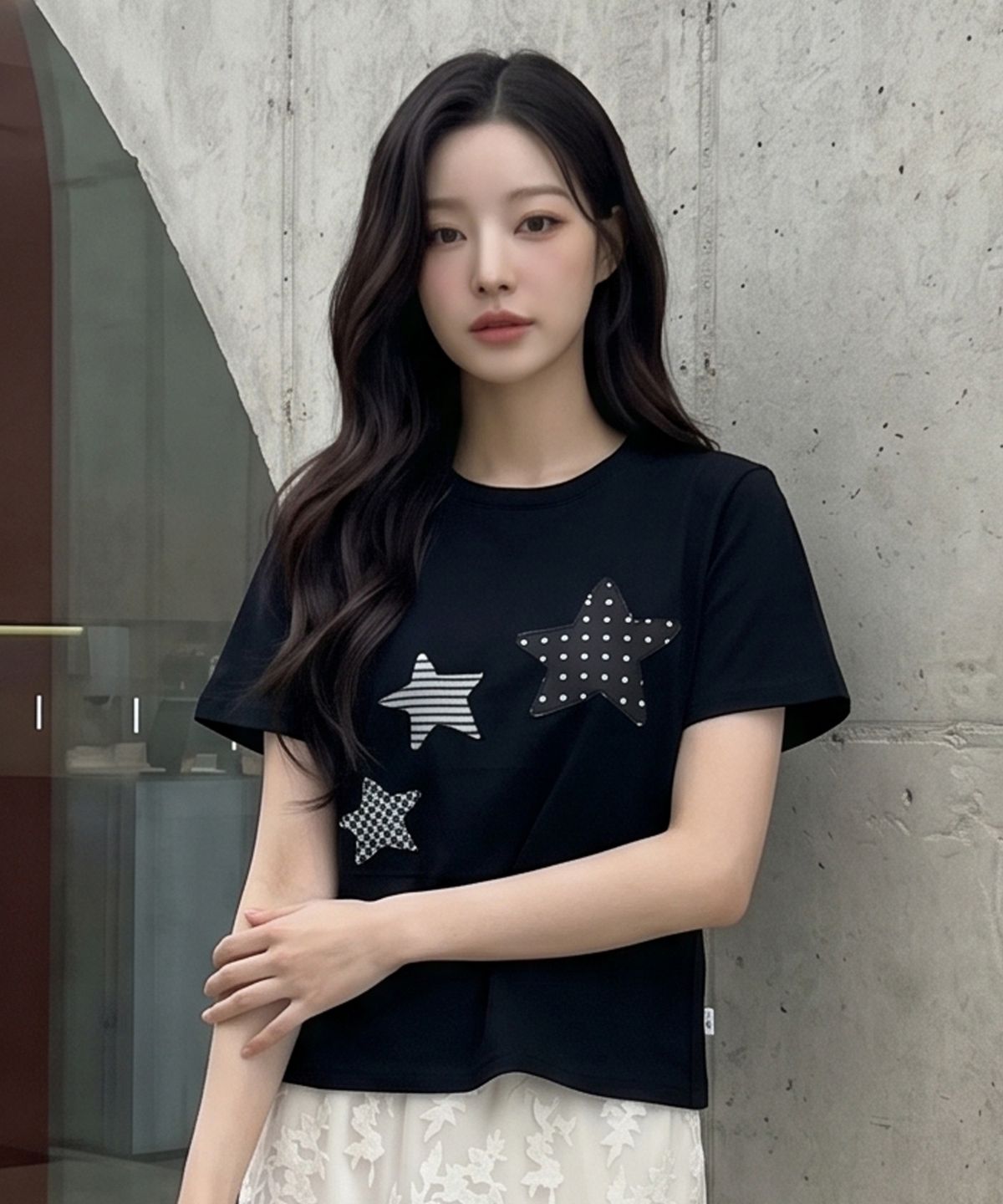 엔티비씨(NTBC) (W) Triple star dot graphic T-shirts (BLACK)