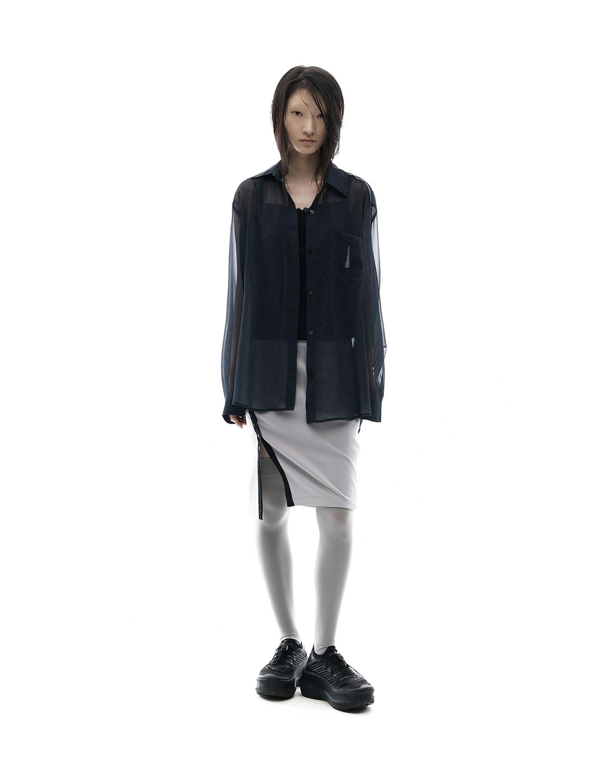 오호스(OJOS) Graphic Sheer Shirts / Black