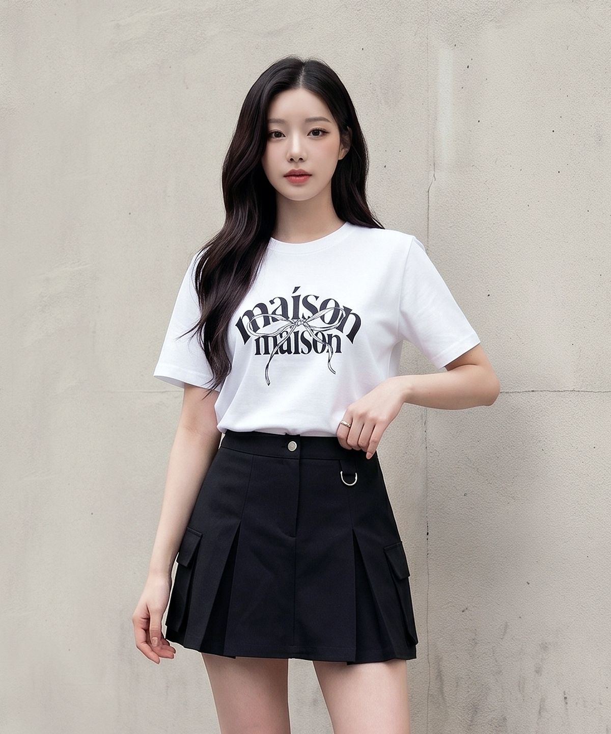 엔티비씨(NTBC) (W) Masion ribbon lettering half T-shirs (WHITE)