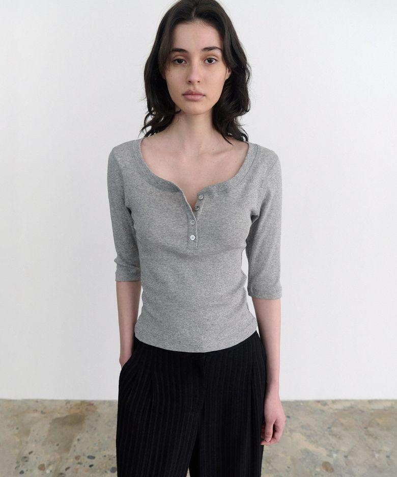 Kaylee 3/4 henry neck tee (melange gray)