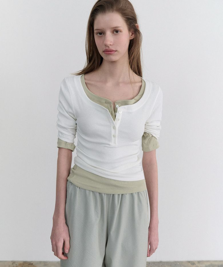 Kaylee 3/4 henry neck tee (white)