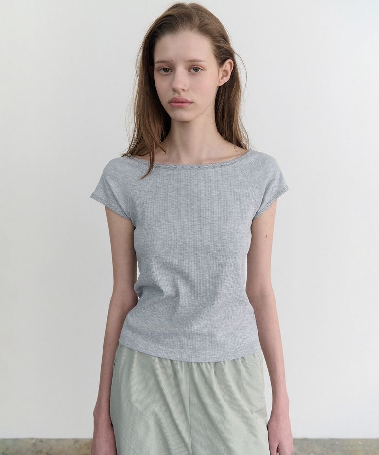 Pebble lace scoop tee (melange gray)