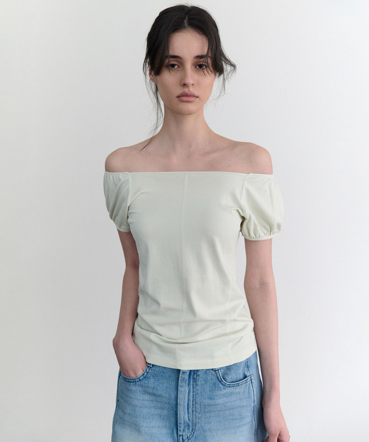 앤니즈(ANDNEEDS) Lucy cap sleeve tee (lime)