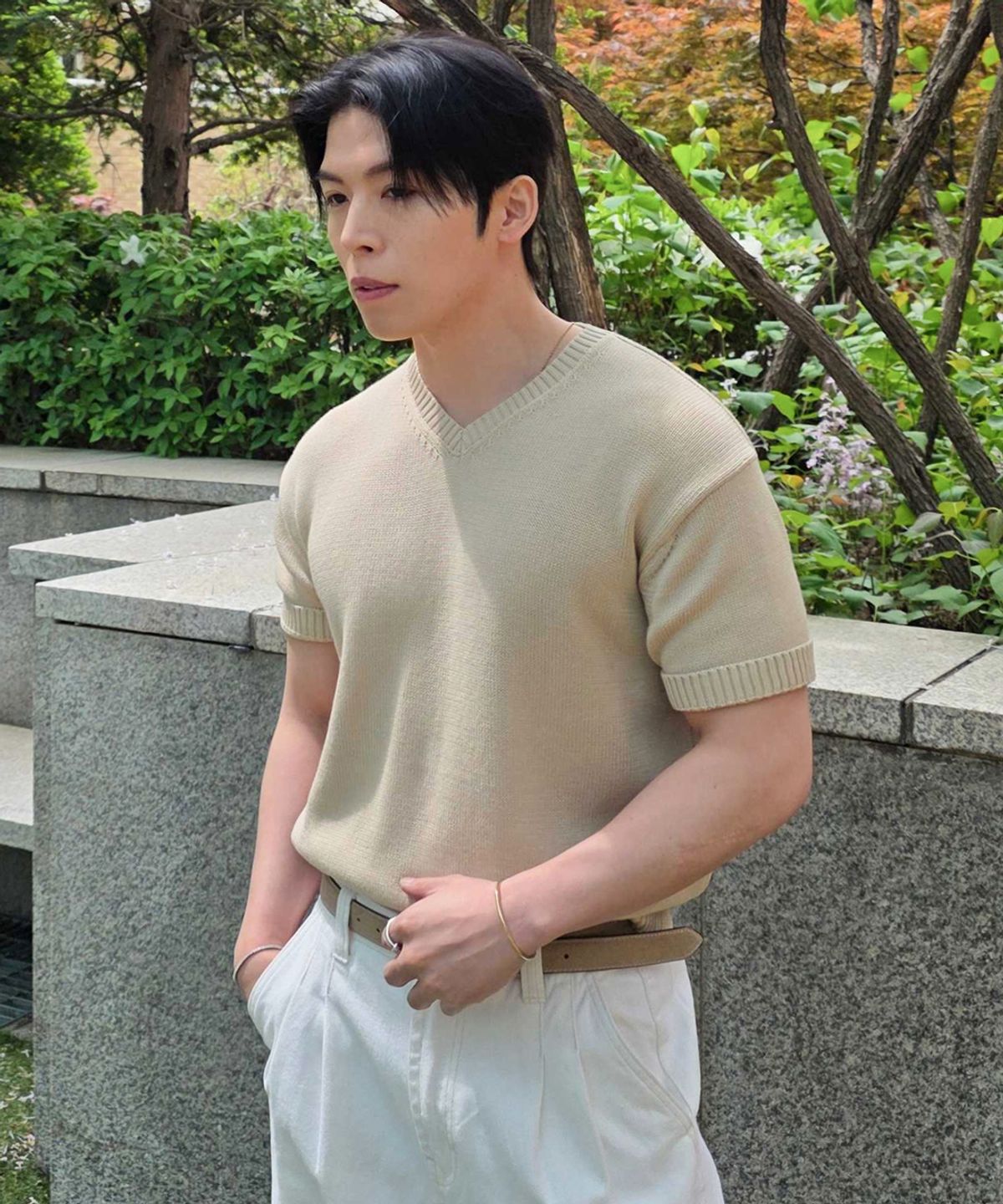 메르고(MERGO) 루벤 브이넥 반팔 니트 [베이지]