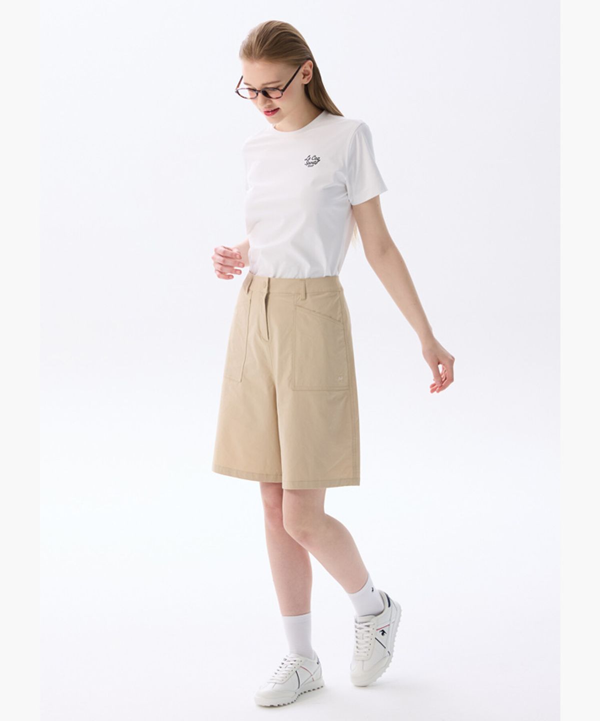 르꼬끄 골프(LECOQ GOLF) 여성 밴딩 5부 버뮤다 팬츠 _BEGE GR222LSP41