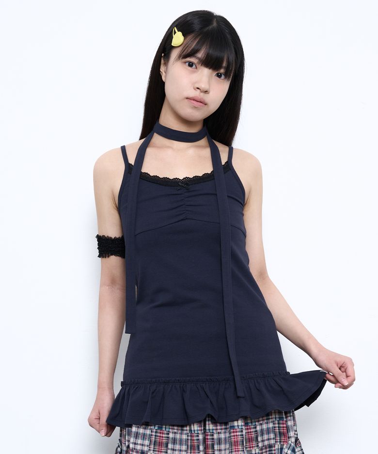 SCARF FRILL SLEEVELESS [NAVY]