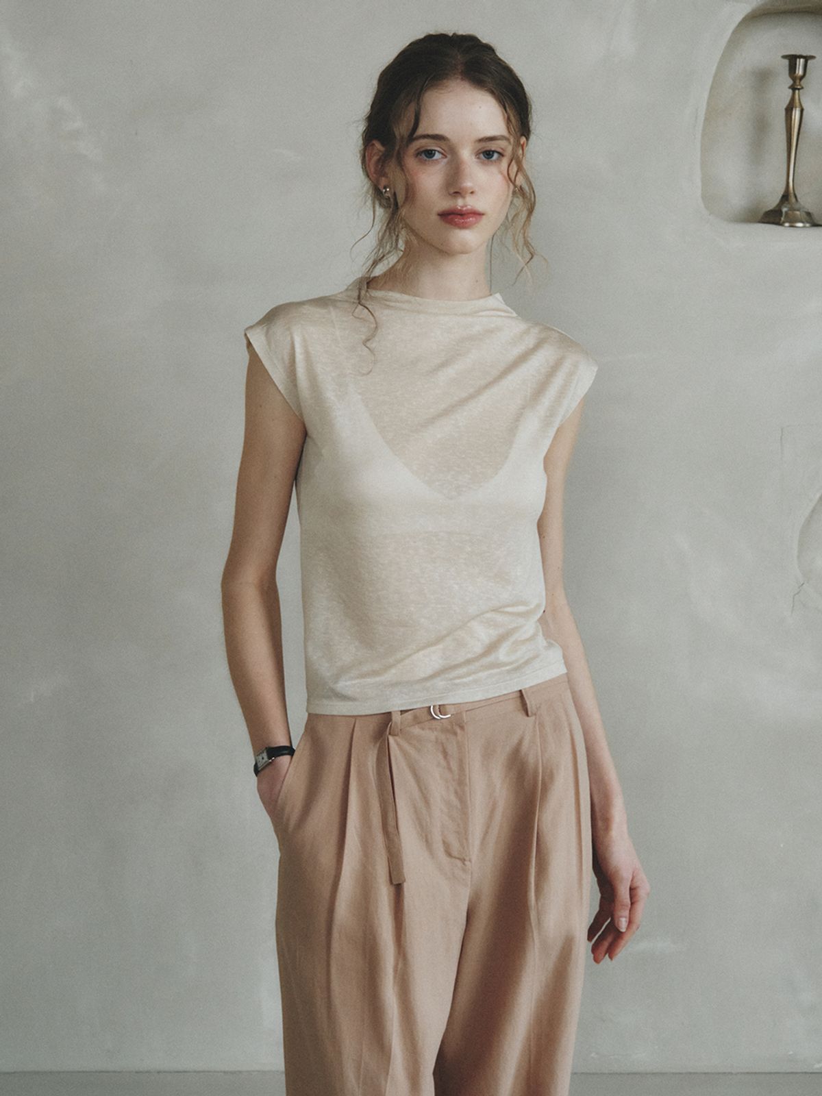 르니나(LENINA) MARGARET half turtleneck T-shirt_BEIGE