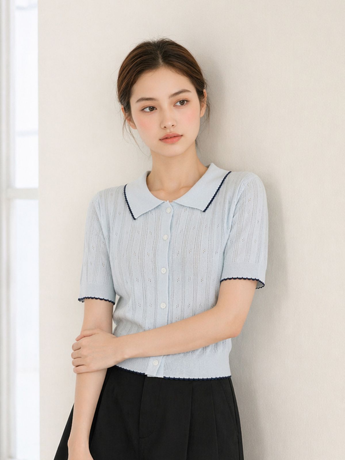 샐리(SELLY'S) 린넨펀칭카라반팔가디건_I6B-CCA001