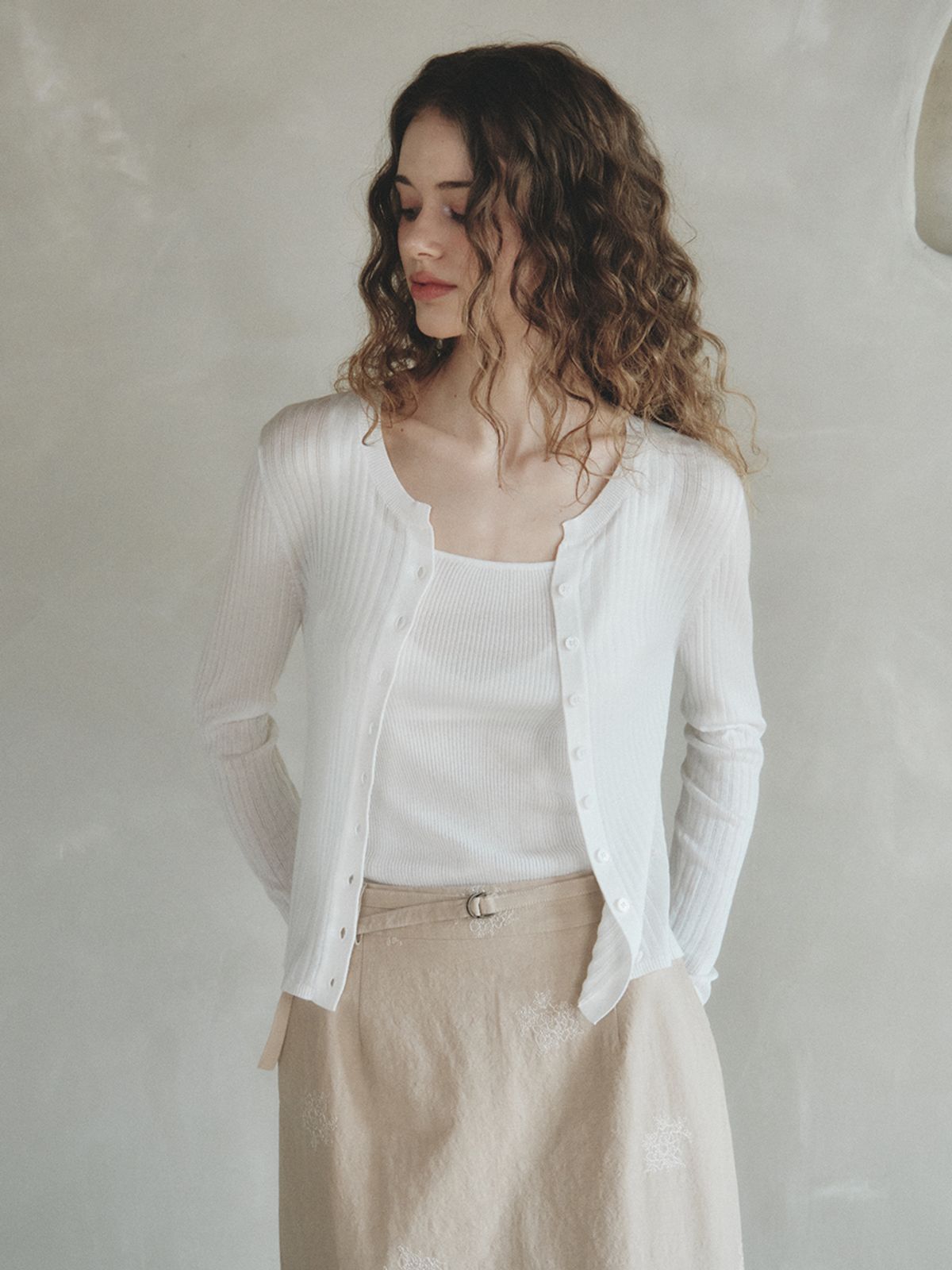 르니나(LENINA) VERA metal knit sleeveless cardigan SET_IVORY