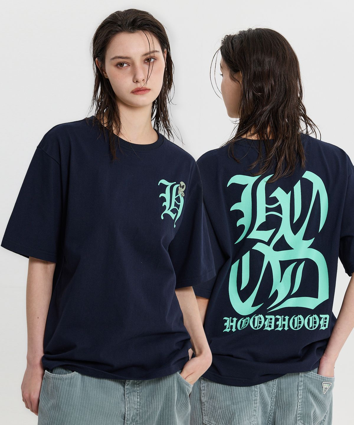후드후드(HOODHOOD) H 로고 반팔티셔츠 네이비
