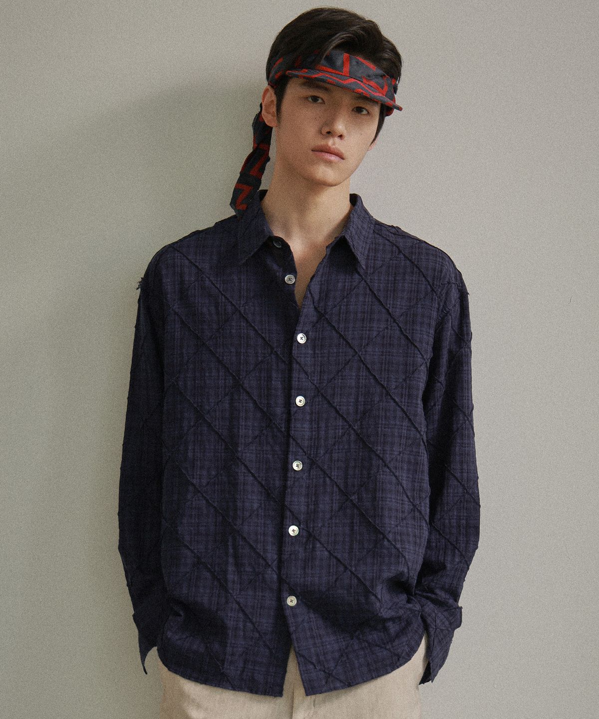 비욘드클로젯(BEYOND CLOSET) [COLLECTION LINE] 아티잔 스티치 체크 셔츠 네이비